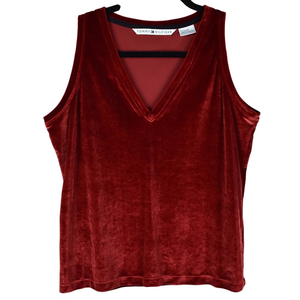 Tommy Hilfiger Tank Top Womens L Deep Red Velvet Fitted Grunge Y2K Vintage Goth